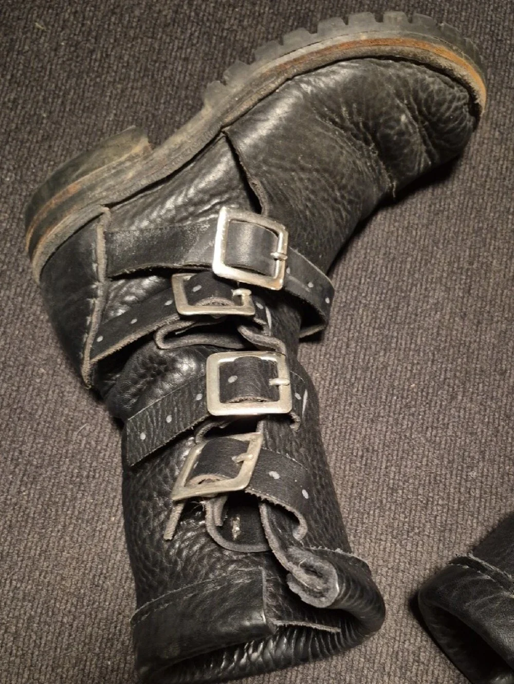 Men's Black Leather Buckle Strap Moto Boots